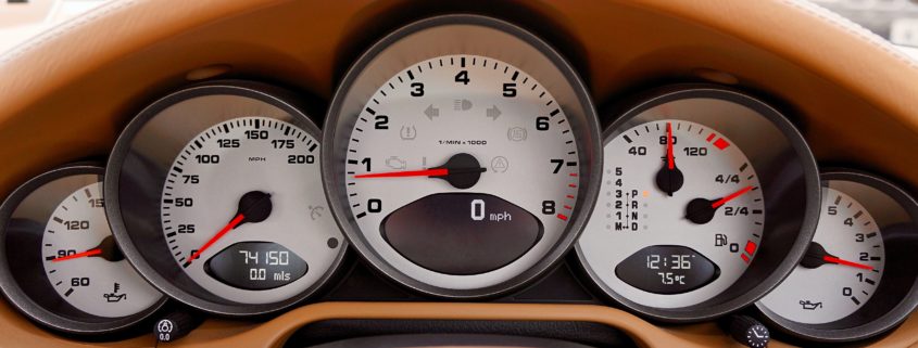 Car dashboard with gauges and dials